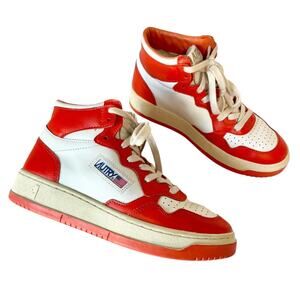 Autry Medalist Mid Top White Orange Leather Basketball Sneakers Size 38 Retro